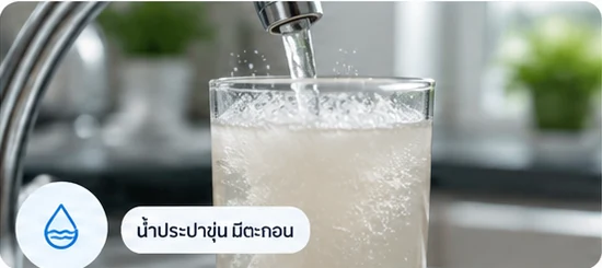 น้ำประปาขุ่นและมีตะกอนในแก้วน้ำ