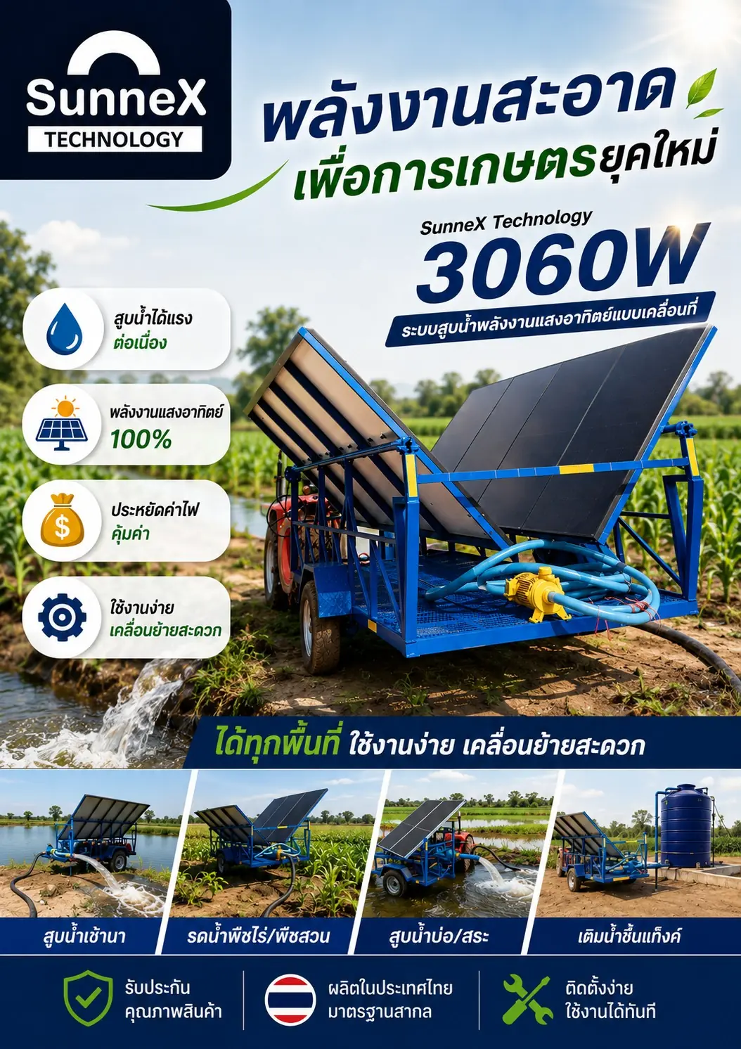 ปั๊มน้ำโซล่าเซลล์เคลื่อนที่เพื่อการเกษตร