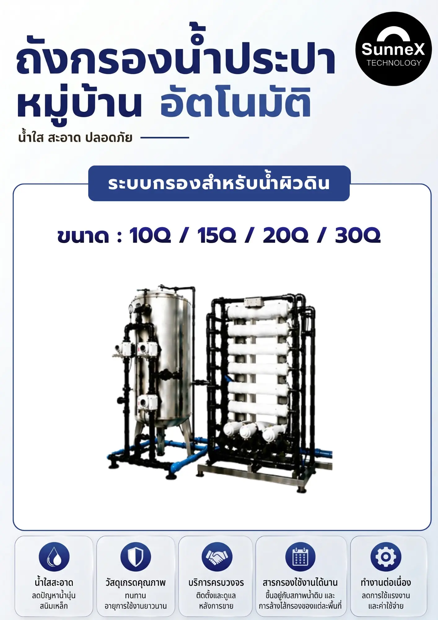 ระบบถังกรองน้ำประปาผิวดิน 10Q / 15Q / 20Q / 30Q